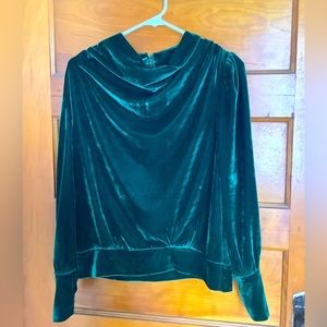 Green velvet blouse by Anthropologie